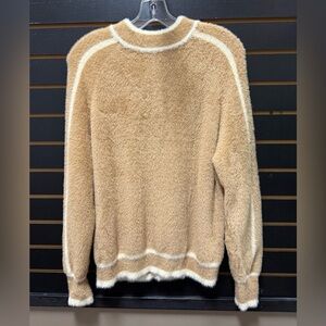 Cyrus Fuzzy Knit Sweater S Tan Cream Contrast Trim Soft Pullover
